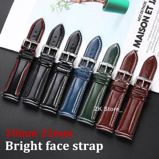 Glossy Cowhide Strap for Omega for Seiko Brown Black Green Watch Band 20mm 22mm Genuine Cordovan Wristband Men's Accessories