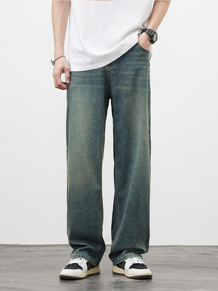 New Men's Straight Vintage Jeans Soft Lyocell Casual Trousers Personality High Quality Male Korean Fashion Baggy Denim Pants
