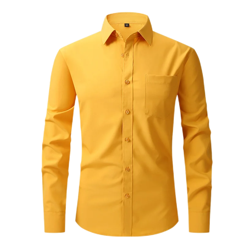 All Around Stretch Men's Shirt Business Casual Long-sleeved Shirt's Professional Formal Anti-wrinkle Solid Color Men's Clothing