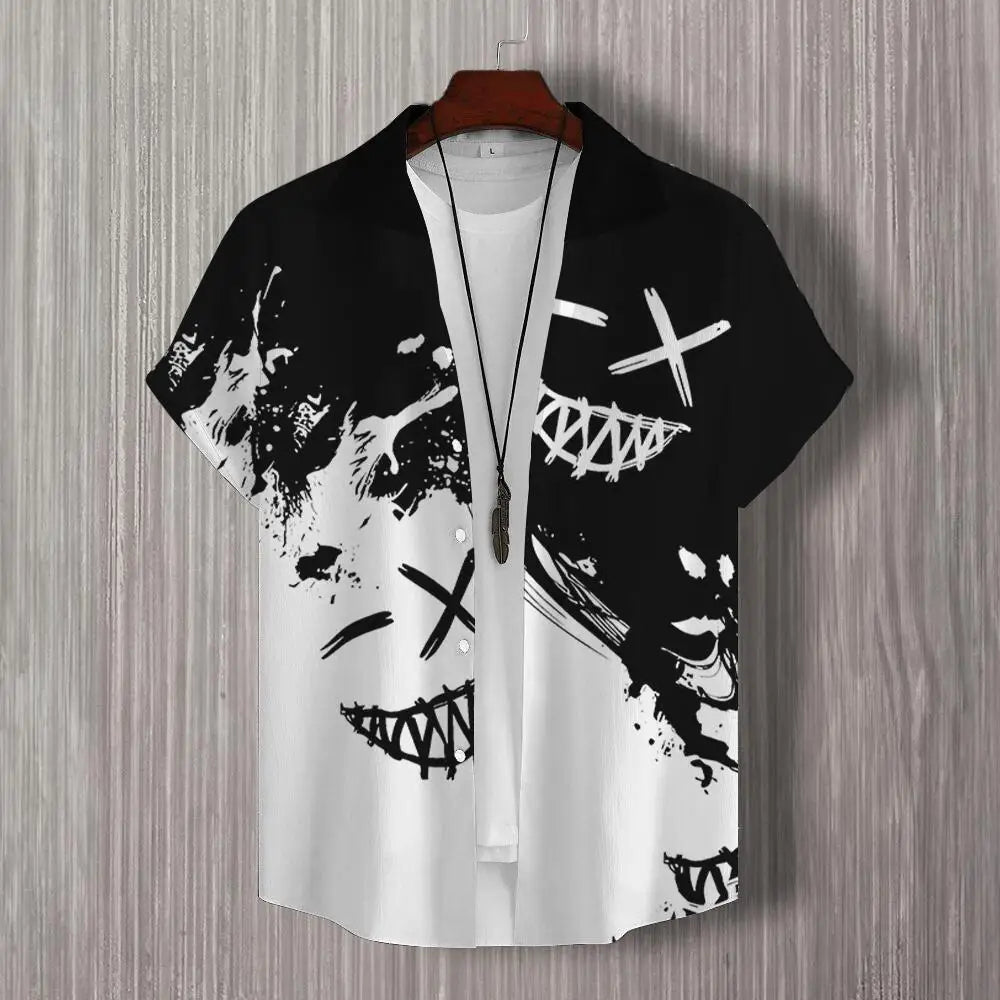 Simple Men's Shirt 3d Patchwork Print Hawaiian Shirts For Men Casual Man Clothes Loose Oversized High Quality Short Sleeve Shirt