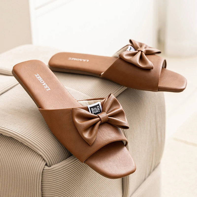 Leather Slippers Women Wear Office Slippers in Spring and Summer, Ladies Indoor Home Non-slip Tendon Bottom.