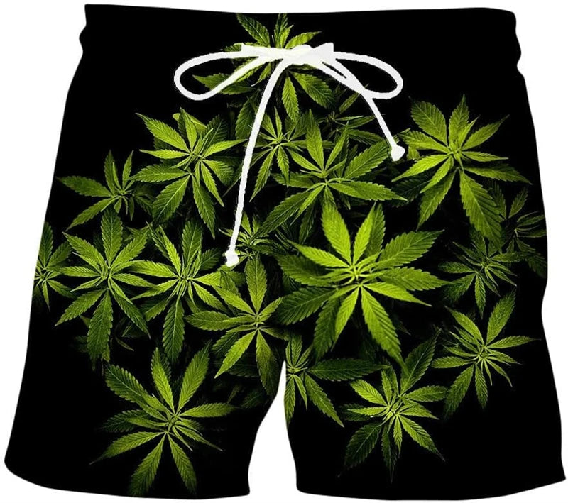 Summer Men Beach Shorts Casual 3d Print Weed Graphic Short Pants Oversized Casual Quick Drying Vacation Men Swimming Shorts Y2k