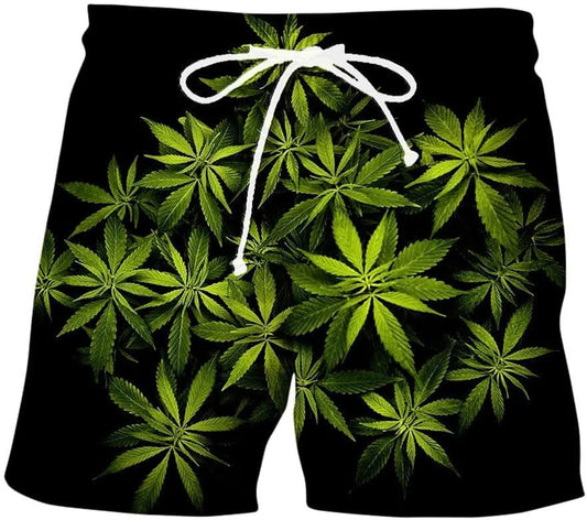 Summer Men Beach Shorts Casual 3d Print Weed Graphic Short Pants Oversized Casual Quick Drying Vacation Men Swimming Shorts Y2k