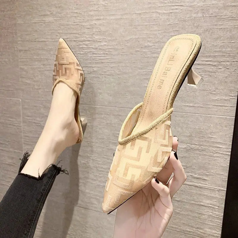 Women's Mules Shoes Designer Comfortable Summer New 2024 With Young On Sale Mirror Luxury Slippers Elegant Fashion Sandals Woman