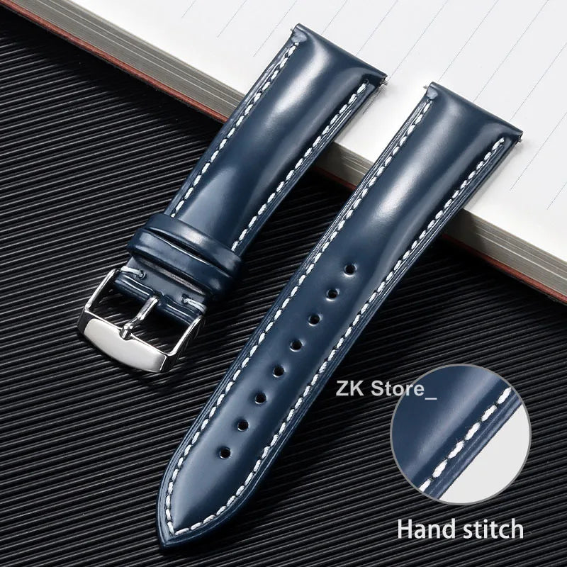 Glossy Cowhide Strap for Omega for Seiko Brown Black Green Watch Band 20mm 22mm Genuine Cordovan Wristband Men's Accessories