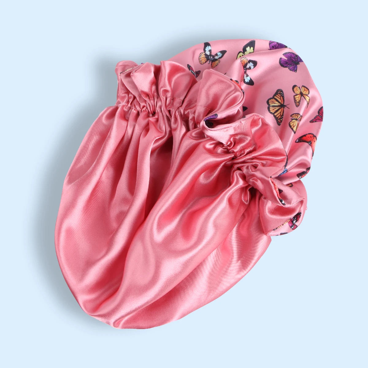 Pink Butterfly Double Layer Adjustable Satin Bonnet Cap Hair Protect Virgin Sleep Bonnet for Women And Girls
