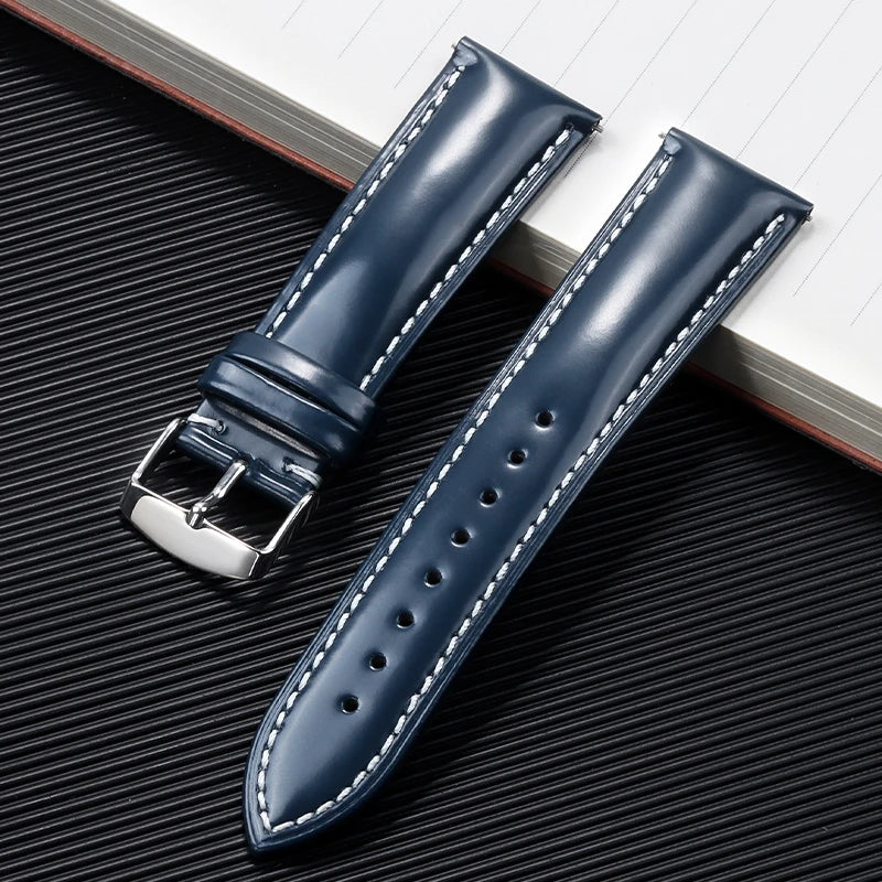 Glossy Cowhide Strap for Omega for Seiko Brown Black Green Watch Band 20mm 22mm Genuine Cordovan Wristband Men's Accessories