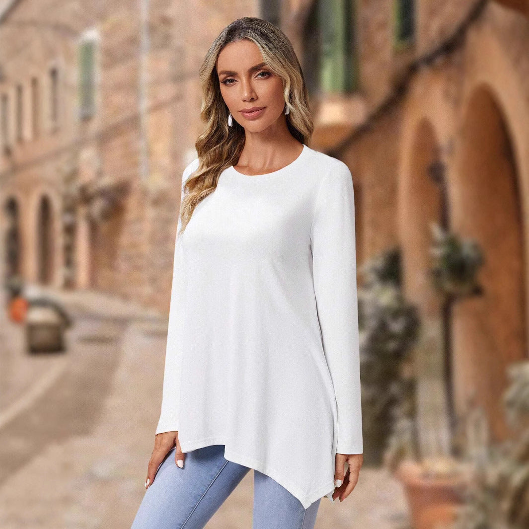 Long Sleeve Irregular Fashion Round Neck Top