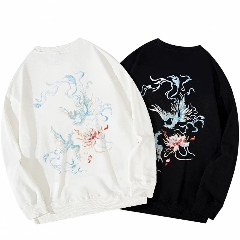 Men's Fleece Padded Coat Embroidered Shirt Round Neck