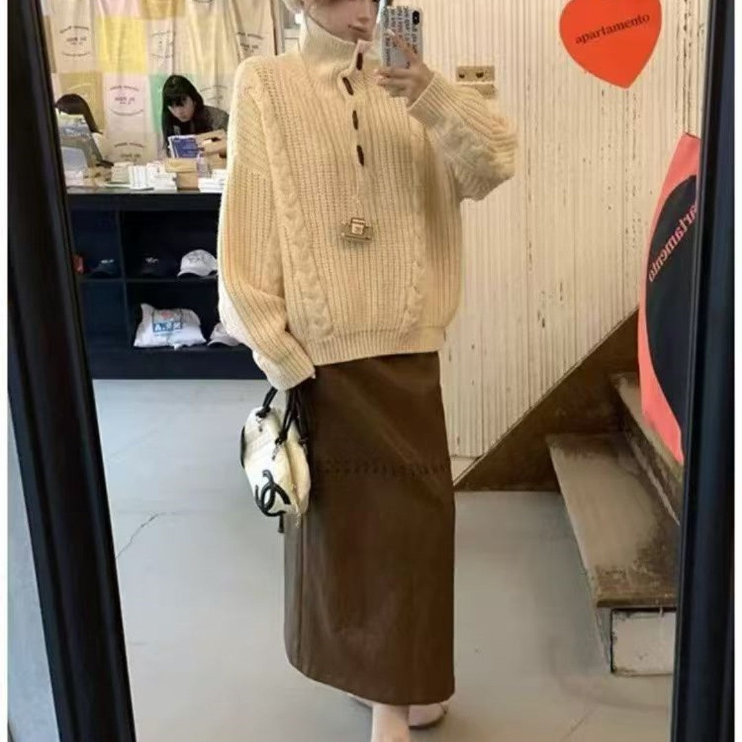 Turtleneck Twist Sweater Women's High-grade Casual