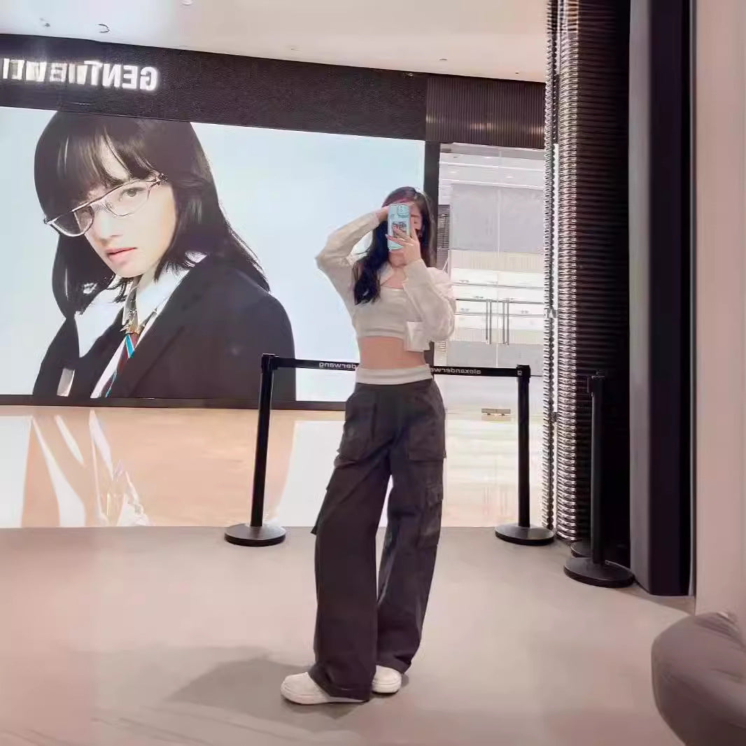 Elastic Waistband American Workwear Loose All-matching Straight Hot Girl Trousers