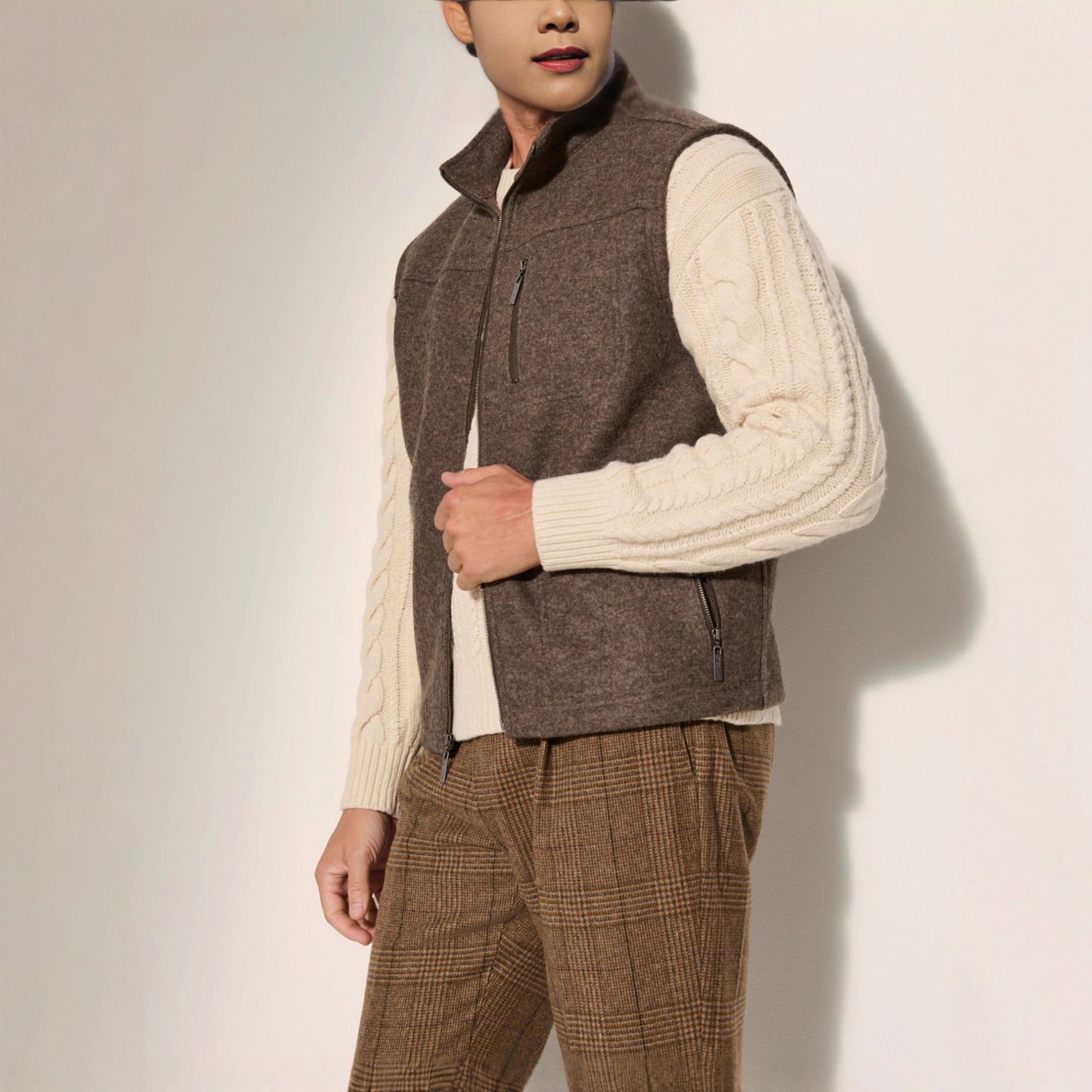 Men's Fine Autumn And Winter Blended Thermal Zipper Vest