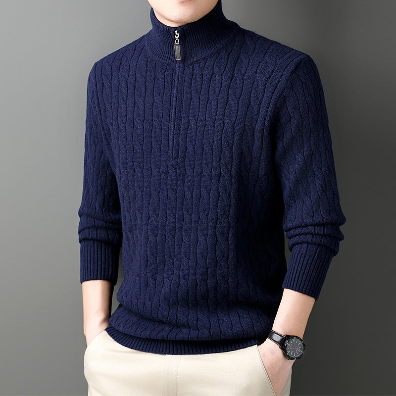 Autumn And Winter Knitting Half Turtleneck Warm Twisted Loose-fitting Long Sleeve Sweater Men