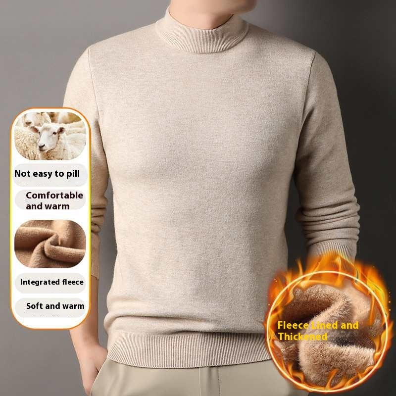 Containing Double Face Wool Leather Velvet Men's Half-high Collar Velvet Padded Sweater