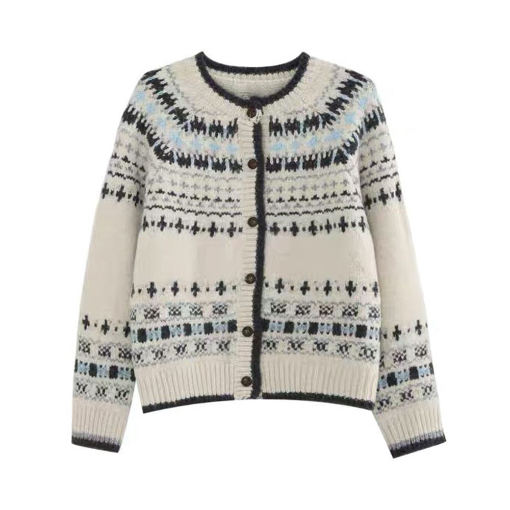 Female Versatile Ethnic Jacquard Knitted Cardigan Top