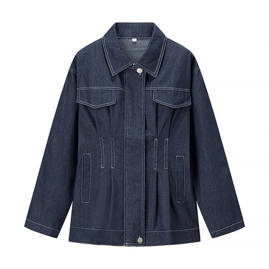 Commute Style All-match Polo Collar Single-breasted Denim Jacket