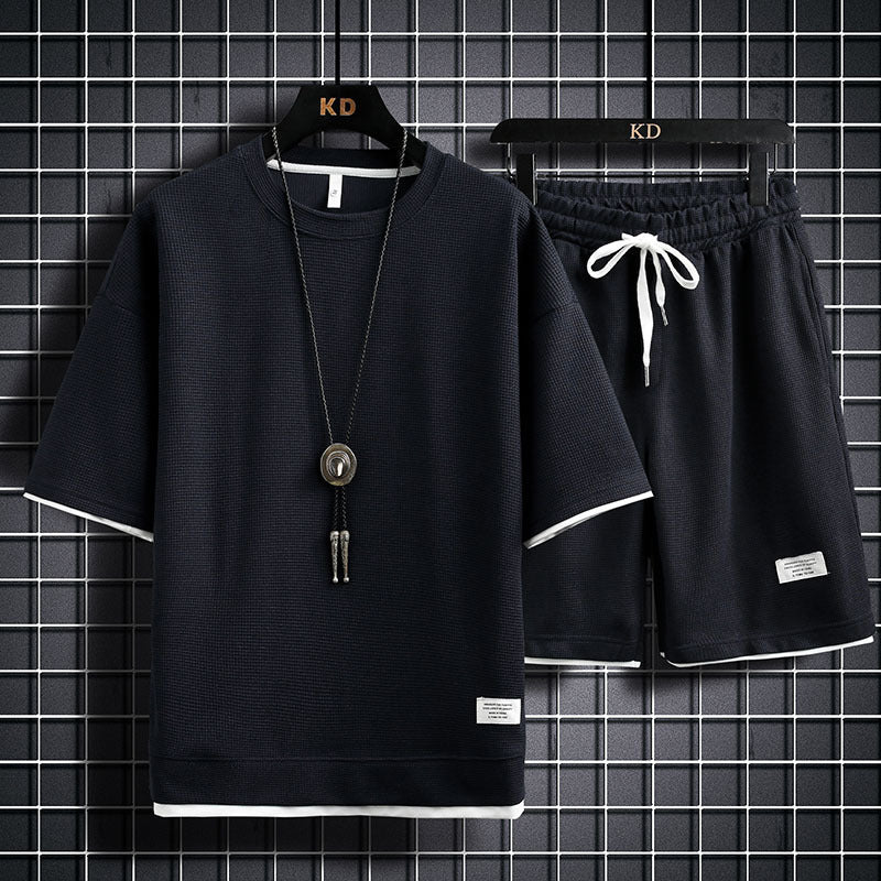 Men's Fashion Simple Short Sleeve T-Shirt Two Piece Set