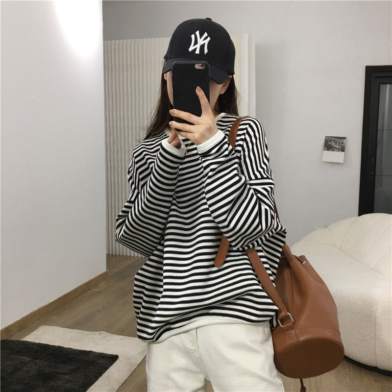 Women's Loose Cotton Casual Striped Sweater