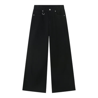 Retro Hong Kong Style Distressed Loose Wide Leg Mopping Jeans