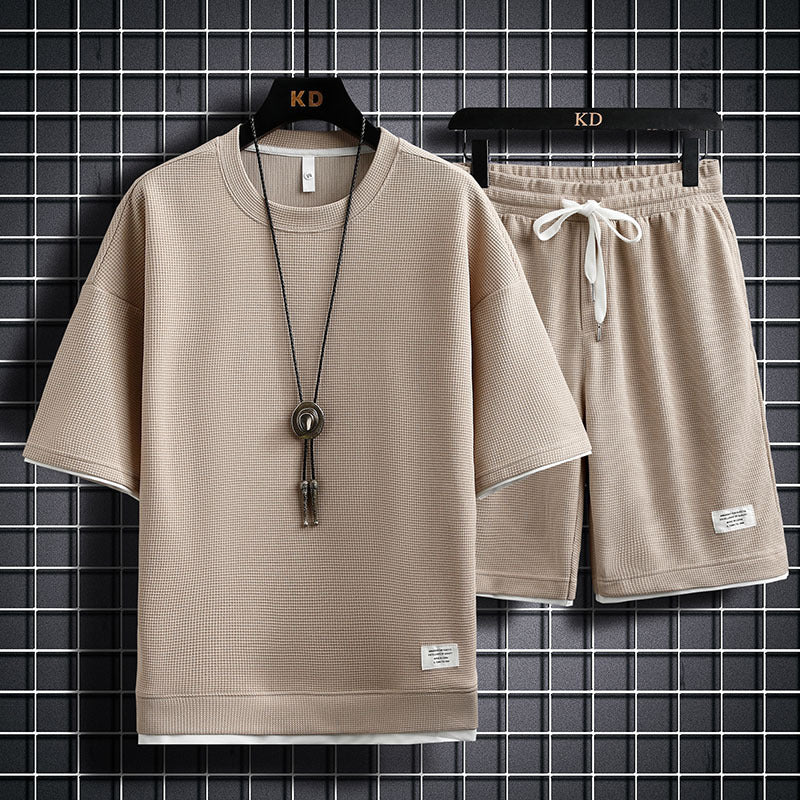 Men's Fashion Simple Short Sleeve T-Shirt Two Piece Set