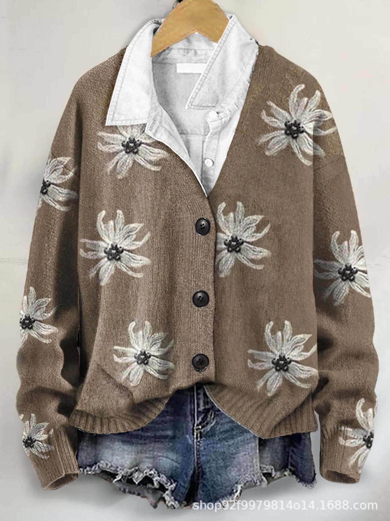 3D Flower Pattern Printing Autumn And Winter Casual Long Sleeve Coat