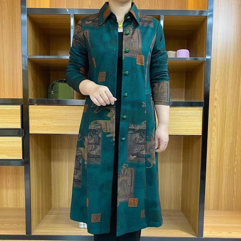 Middle-aged And Elderly Mid-length Trench Coat Printed Coat