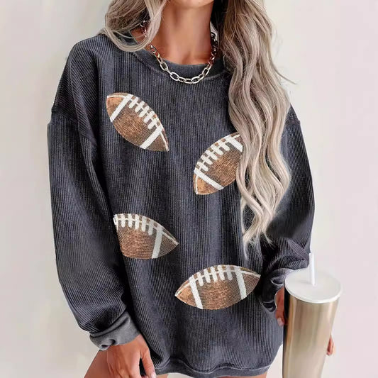 Rugby Graphic Print Crew Neck Long-sleeved Sweater