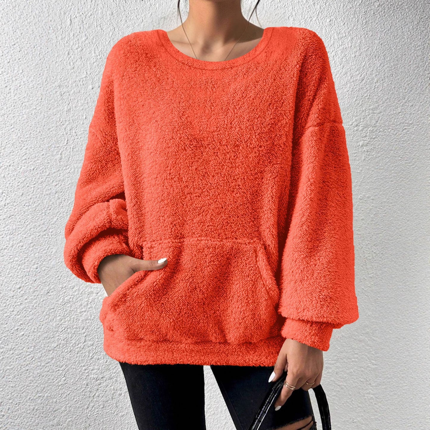 Fashion Solid Color Round Neck Long Sleeve