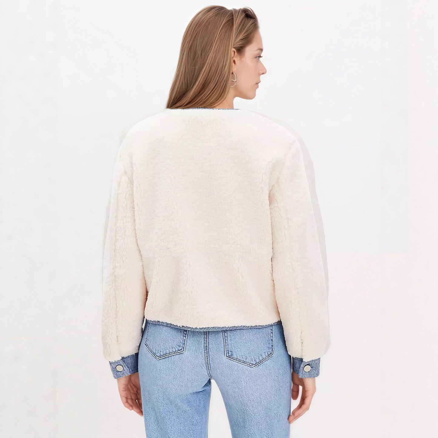 Fashion Design Color Contrast Color Patchwork Round Neck Coat