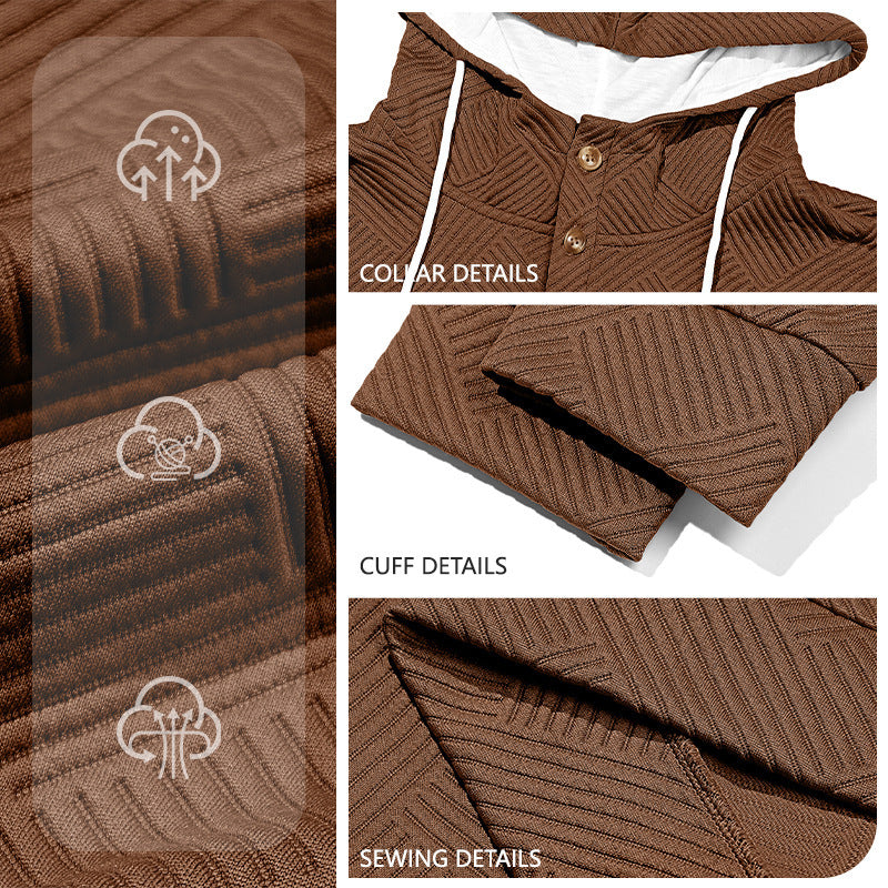 Men's Solid Color Jacquard Hooded Sweater Loose Sports And Leisure Coat