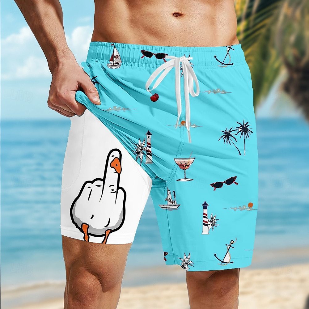 Casual Loose D Printed Double-layer Beach Pants