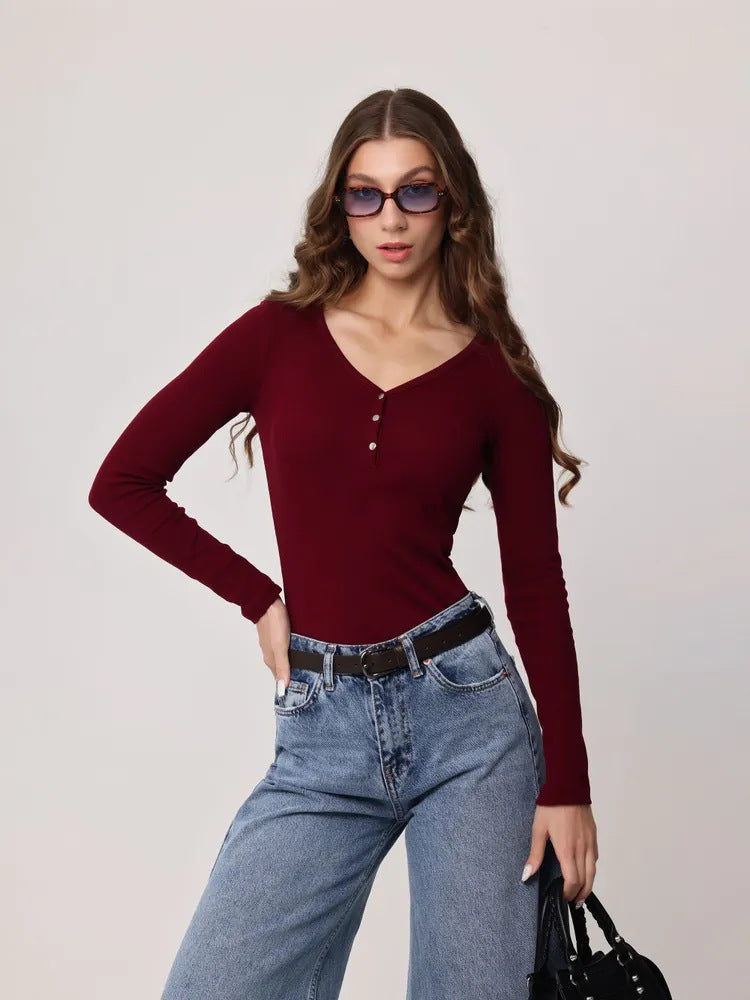 New Women's Versatile Buttons Bottoming Shirt