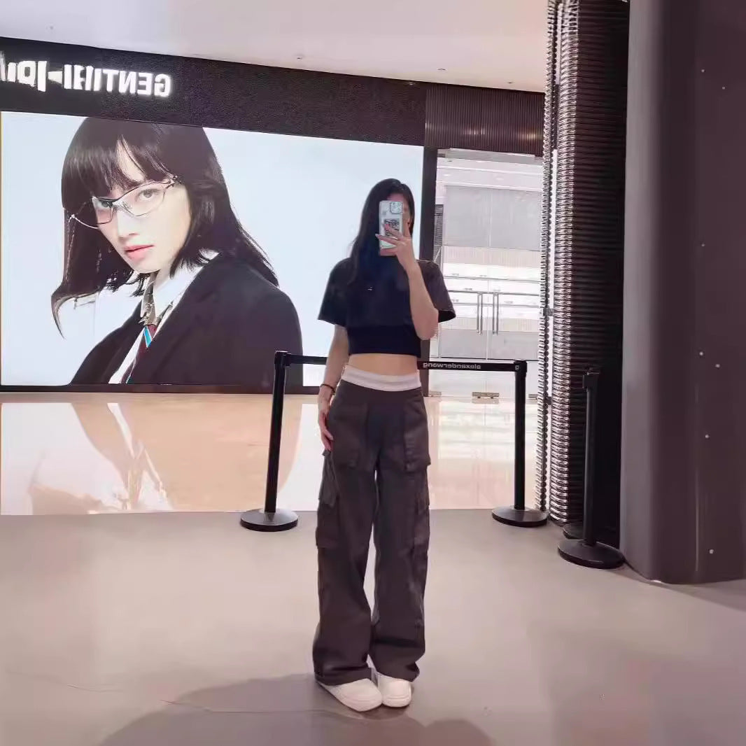 Elastic Waistband American Workwear Loose All-matching Straight Hot Girl Trousers