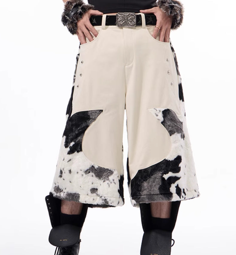 Stitching Milk Fiber Fur Cropped Pants