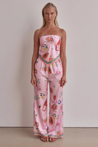 Fashion Positioning Printed Tube Top Wide Leg Pants Suit