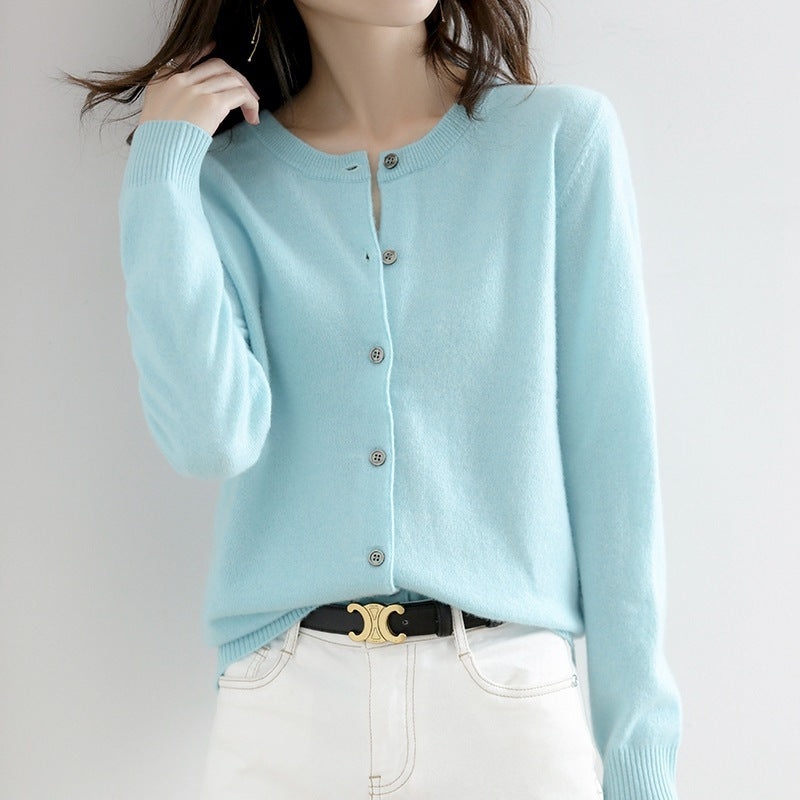 New Thin Round Neck Sweater Coat Short Outer Tops