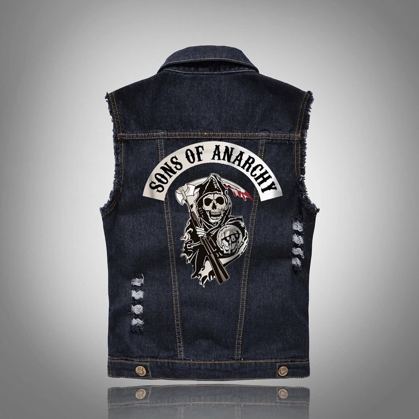 Black Denim Vest Men's Waistcoat Waistcoat Large Size Ripped Vest