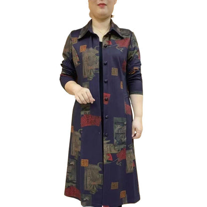 Middle-aged And Elderly Mid-length Trench Coat Printed Coat