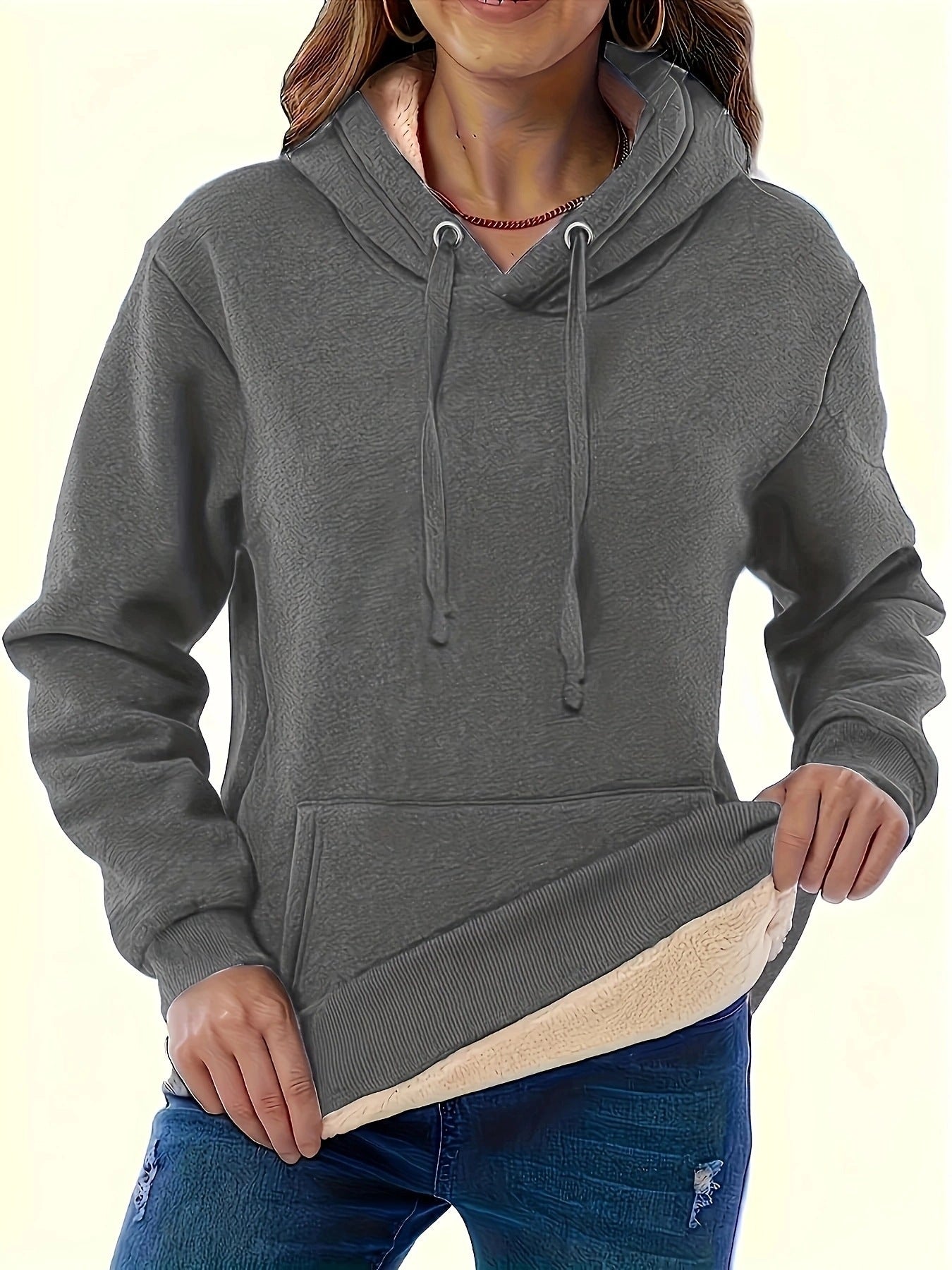 Fashionable All-match Women's Warm Pocket Hooded Sweater