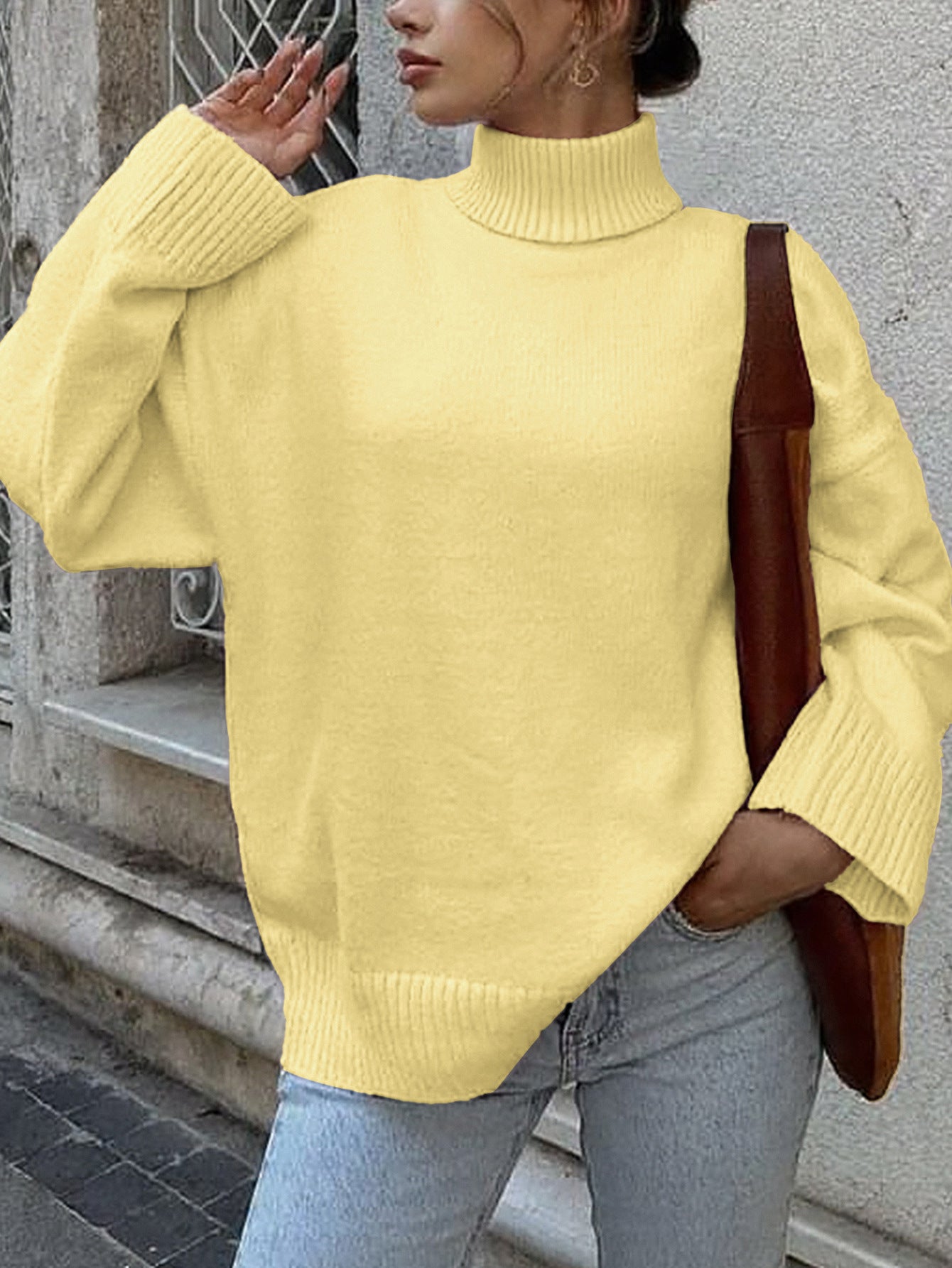 Casual Woolen Solid Color Long-sleeved Sweater