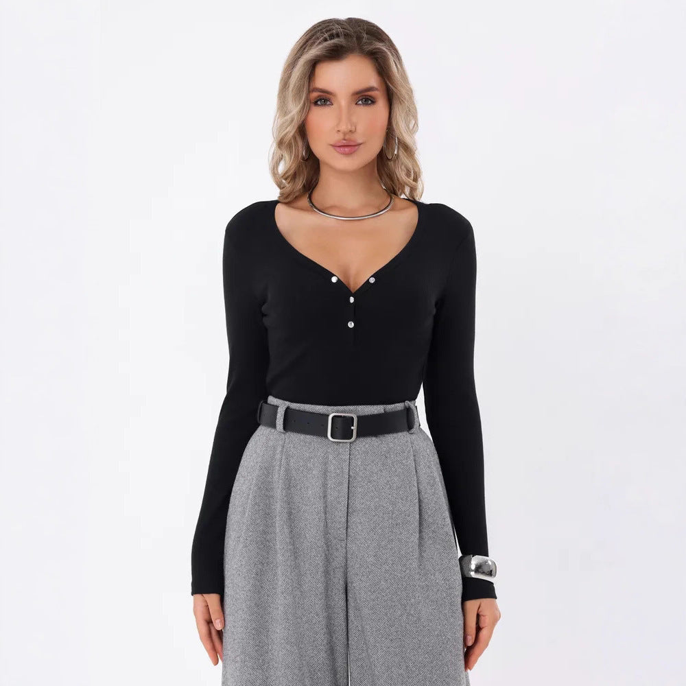 New Women's Versatile Buttons Bottoming Shirt