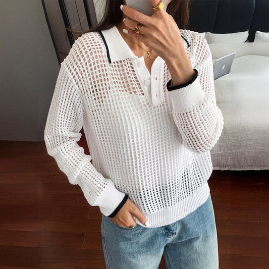 Women's Hollow-out Long-sleeved T-shirt Autumn And Winter Top
