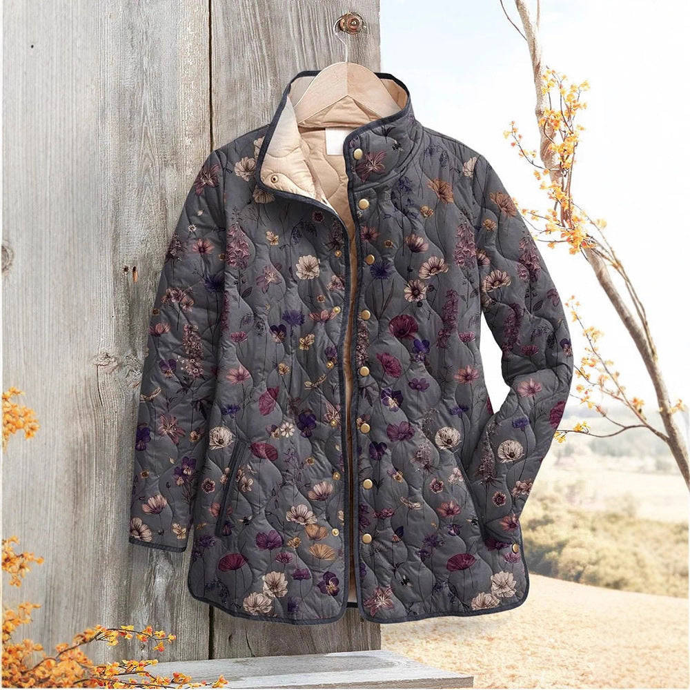 New Stand Collar Autumn And Winter Button Women's Gradient Cotton-padded Sweater