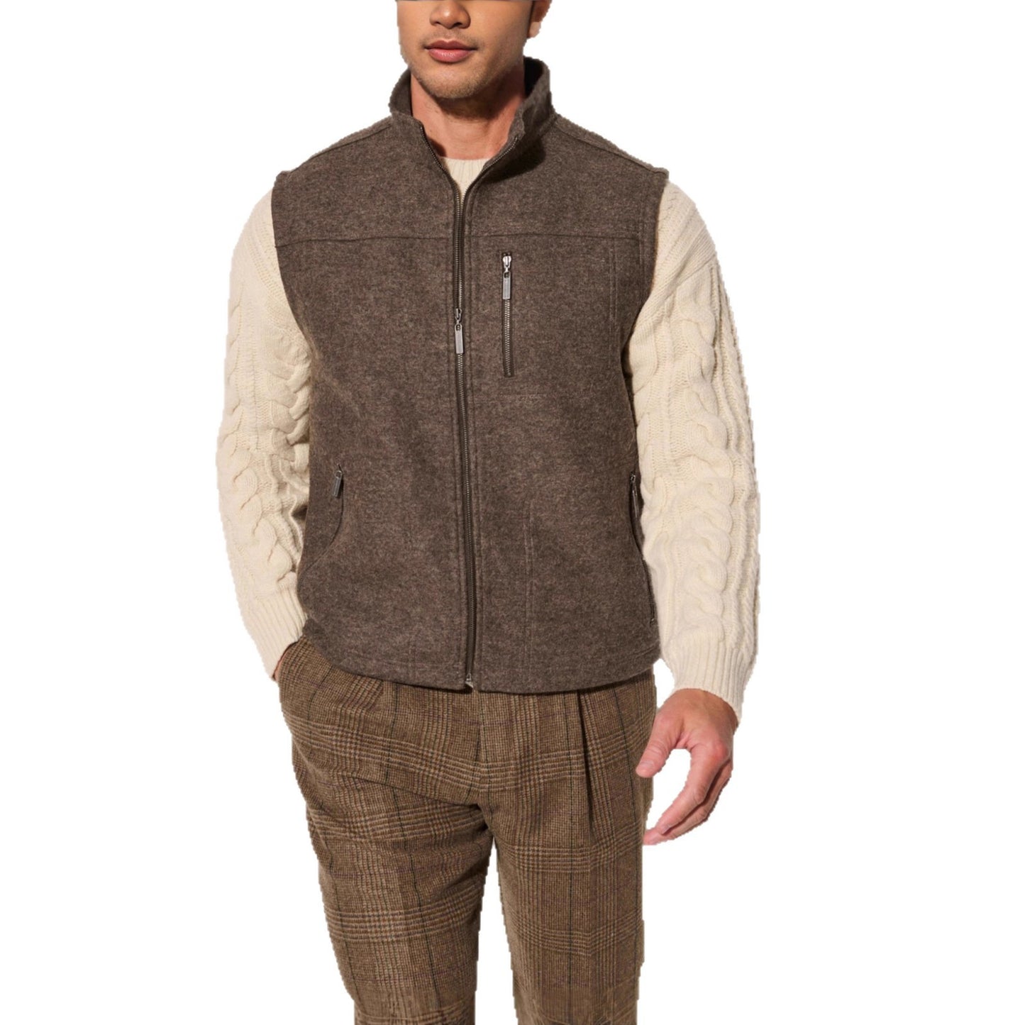 Men's Fine Autumn And Winter Blended Thermal Zipper Vest