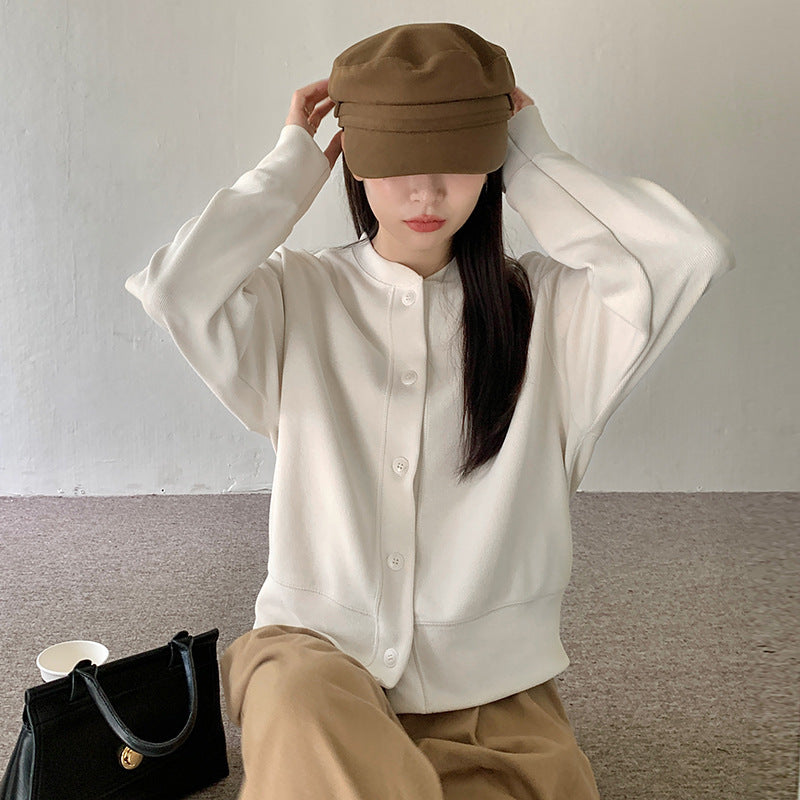 Women's Rest Solid Color Round Neck Long Sleeve Sweater Coat