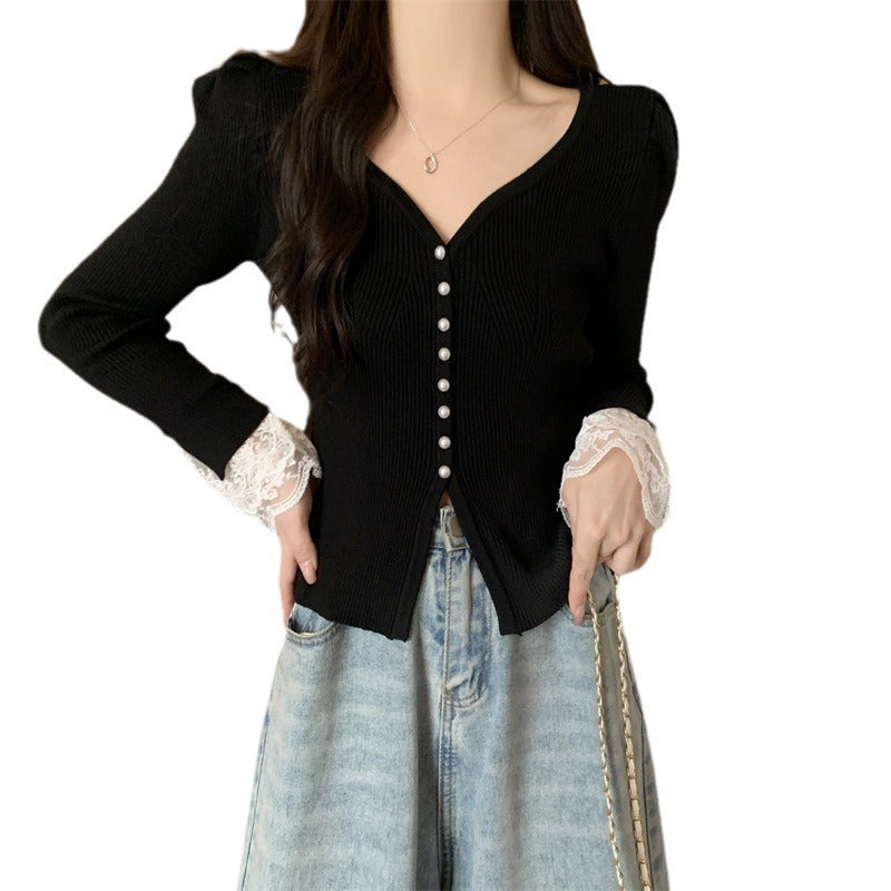 V-neck Slim Fit Slimming Long Sleeves Bottoming Shirt Trendy Top