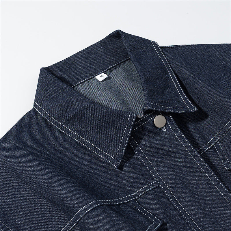Commute Style All-match Polo Collar Single-breasted Denim Jacket