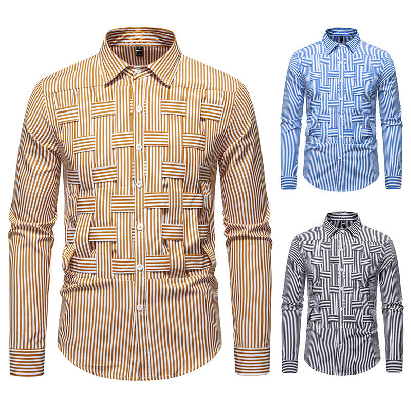 Striped Woven Plaid Men's Spring And Autumn Ruan Handsome High-grade Shirt