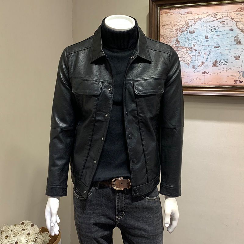 Male Simplicity Short Casual Biker's Leather Jacket