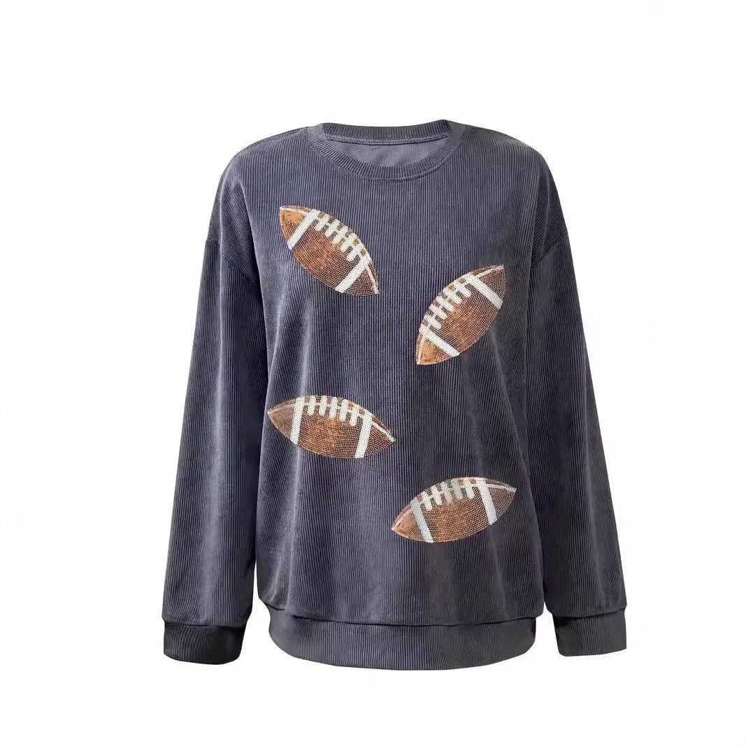 Rugby Graphic Print Crew Neck Long-sleeved Sweater